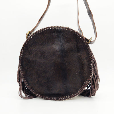 Bolso redondo de potro con flecos