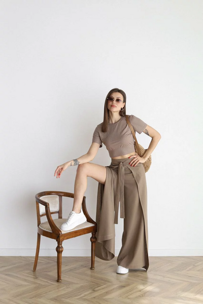 CARLOTA | Pantalón ancho de lino, con apertura en pierna