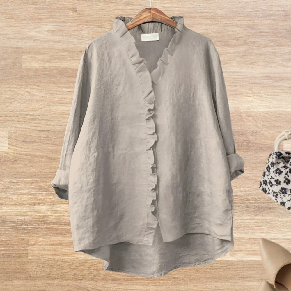 DIANA| Blusa fluida con cuello de volantes para mujer.