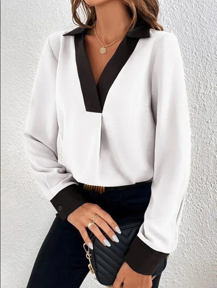 Erica| Elegante blusa de manga larga con cuello en V profundo