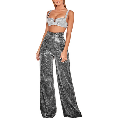 Desi | Elegante pantalon acabado metalico.
