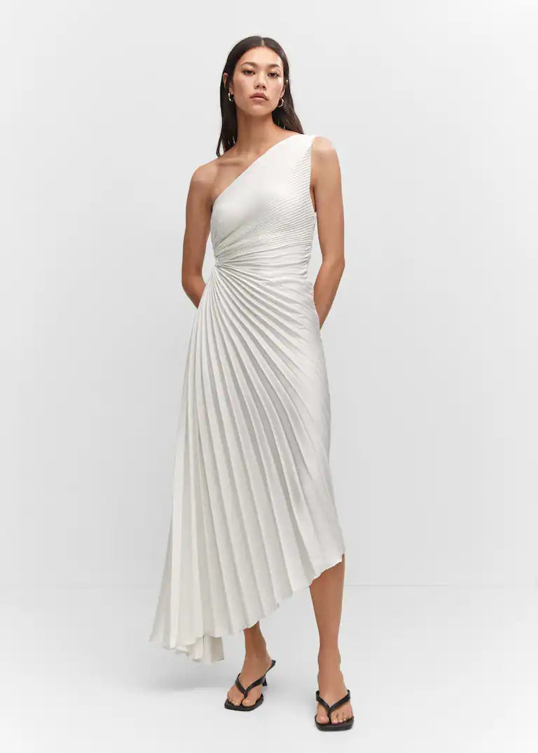 BRUNA - VESTIDO MIDI PLISADO DE UN SOLO HOMBRO
