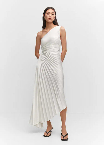 BRUNA - VESTIDO MIDI PLISADO DE UN SOLO HOMBRO
