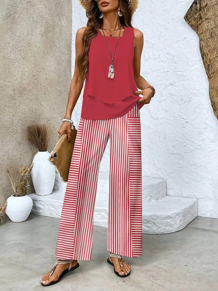 Malia - Conjunto de Traje de Pantalón para Mujer Sin Mangas