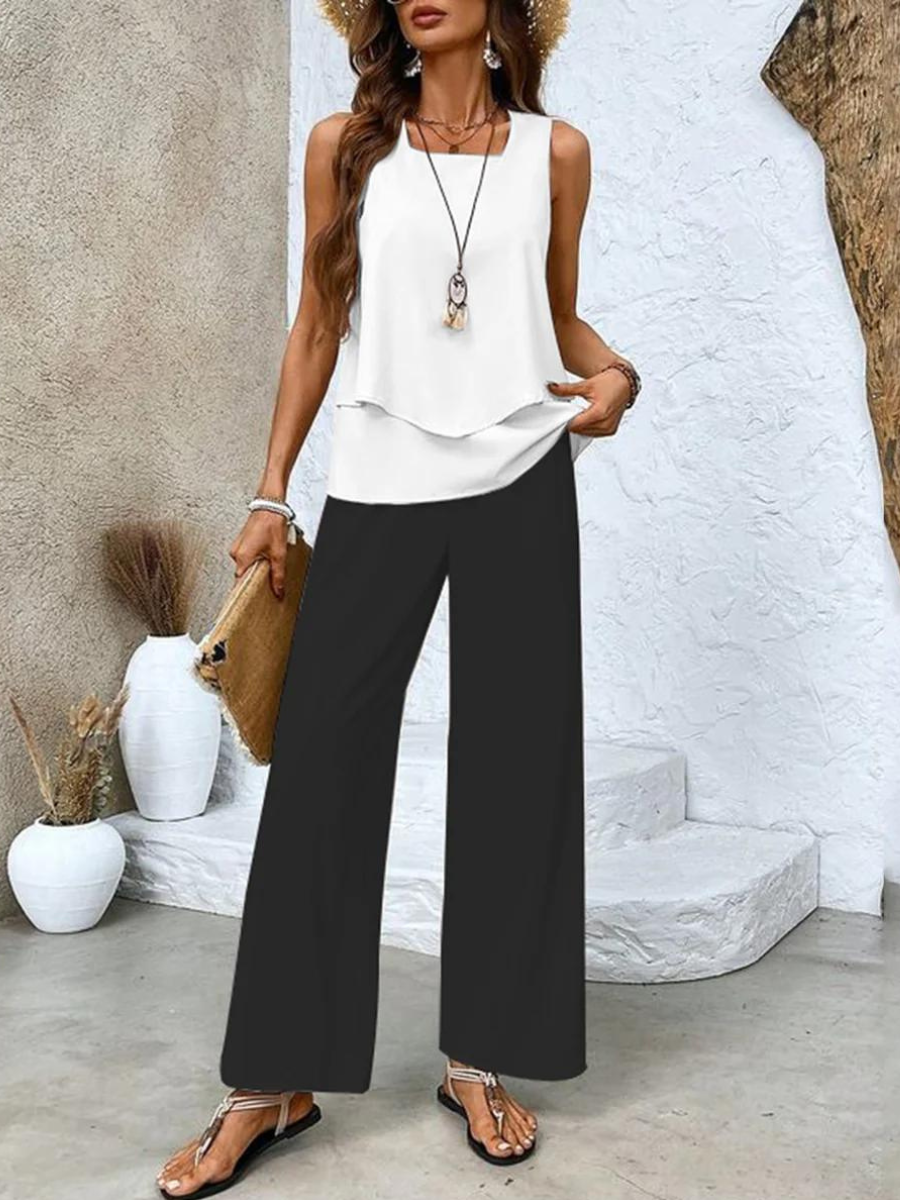 Malia - Conjunto de Traje de Pantalón para Mujer Sin Mangas