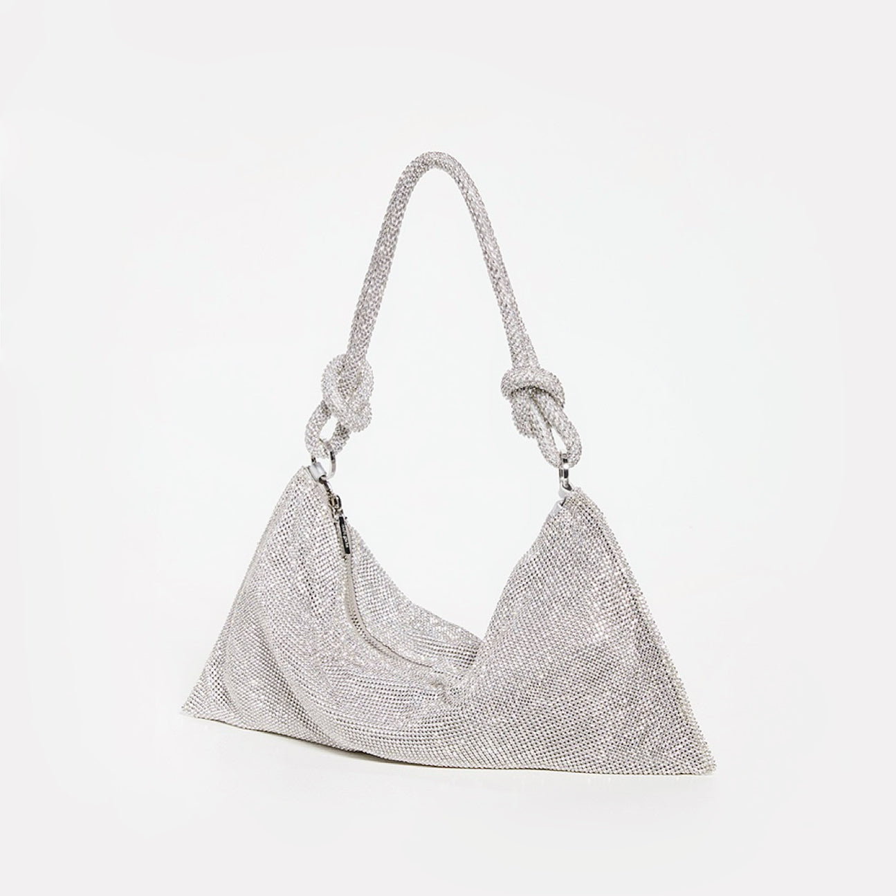 Bolso de mano - Adornado con diamantes de imitación - Correa con nudo - Cierre de cremallera