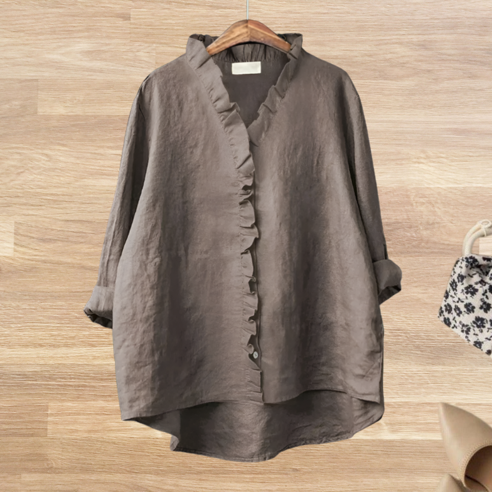 DIANA| Blusa fluida con cuello de volantes para mujer.