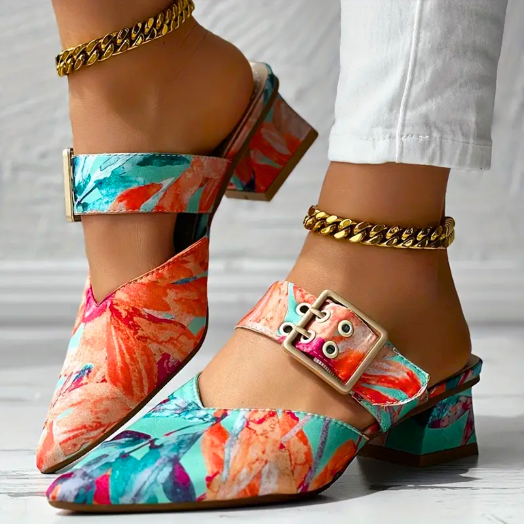 VERO| Sandalias de tacón con diseño colorido para mujer .