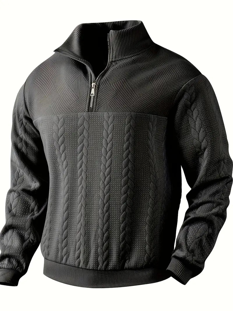 LUCAS| Suéter de media cremallera con diseño de punto trenzado para hombre
