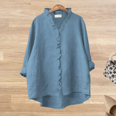 DIANA| Blusa fluida con cuello de volantes para mujer.