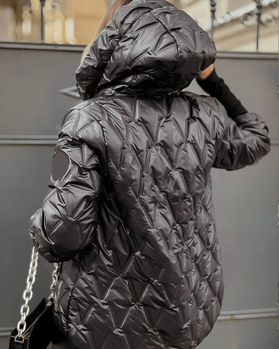 ALBA| Chaqueta de patchwork ,corte holgado, capucha y abrigo informal acolchado.