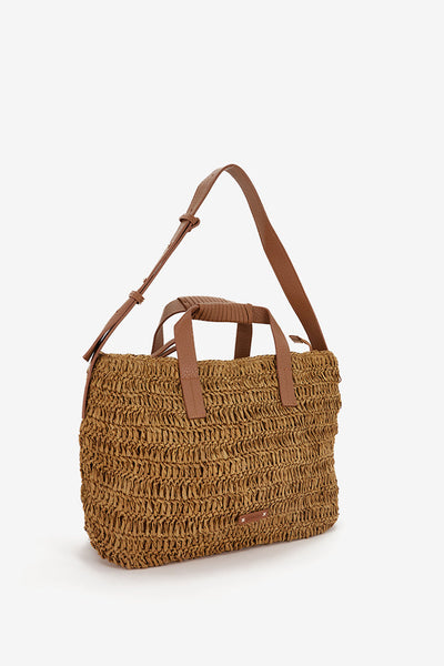 Bolso de rafia en camel