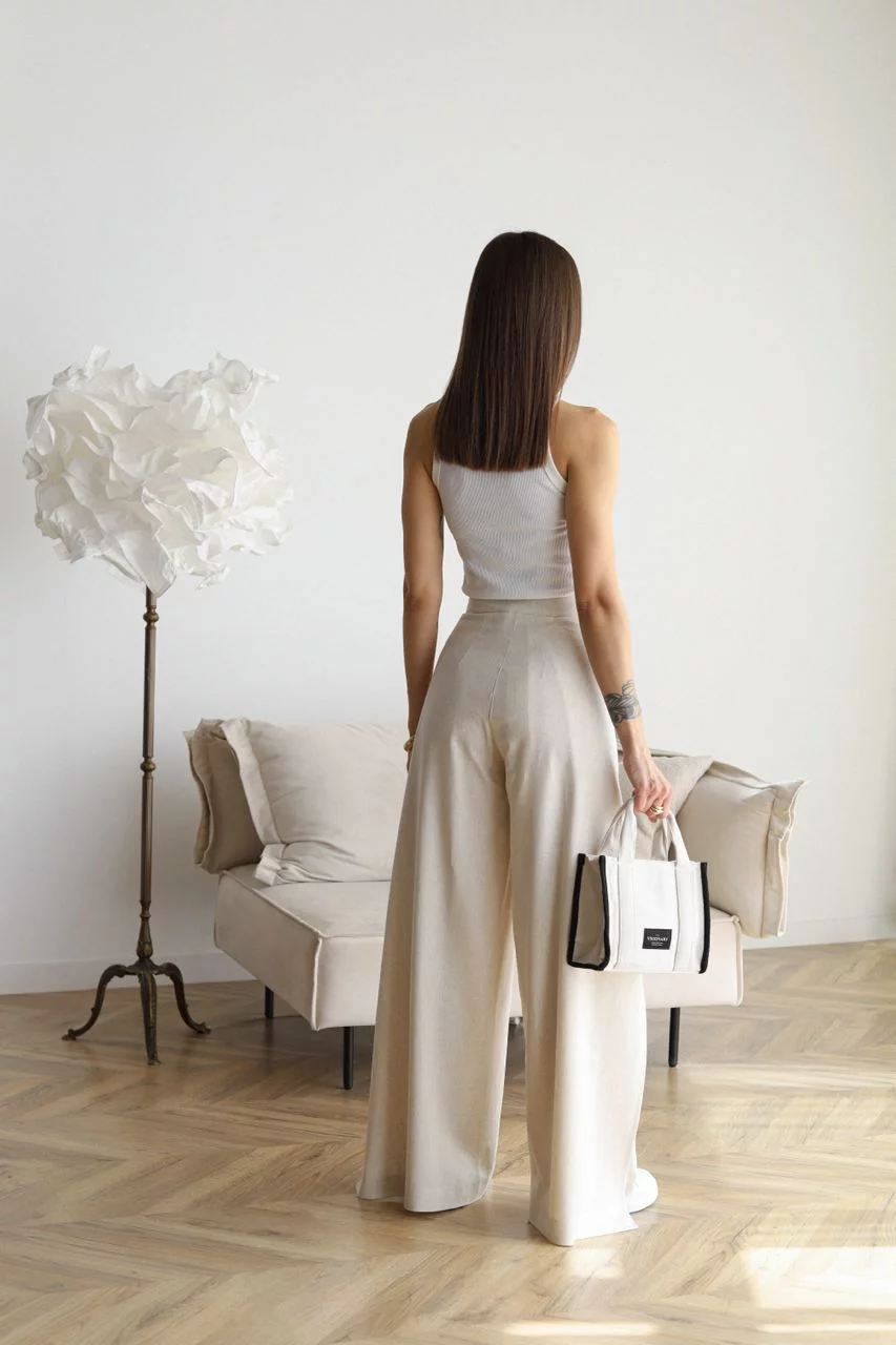 CARLOTA | Pantalón ancho de lino, con apertura en pierna