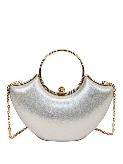 BOLSO DE MANO DORADO METÁLICO CON ASA CIRCULAR