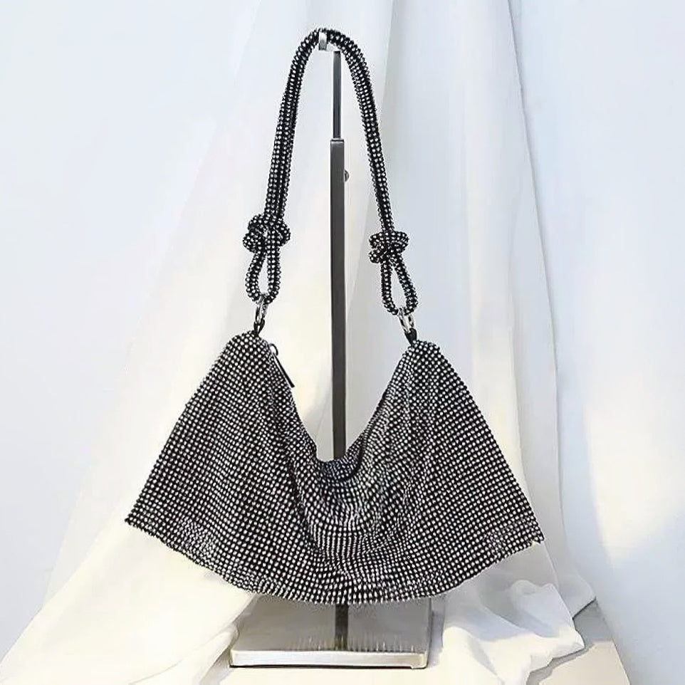 Bolso de mano - Adornado con diamantes de imitación - Correa con nudo - Cierre de cremallera