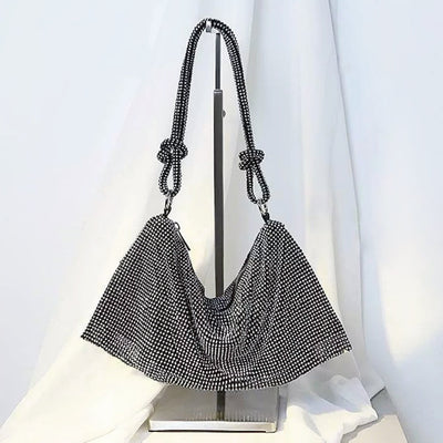 Bolso de mano - Adornado con diamantes de imitación - Correa con nudo - Cierre de cremallera