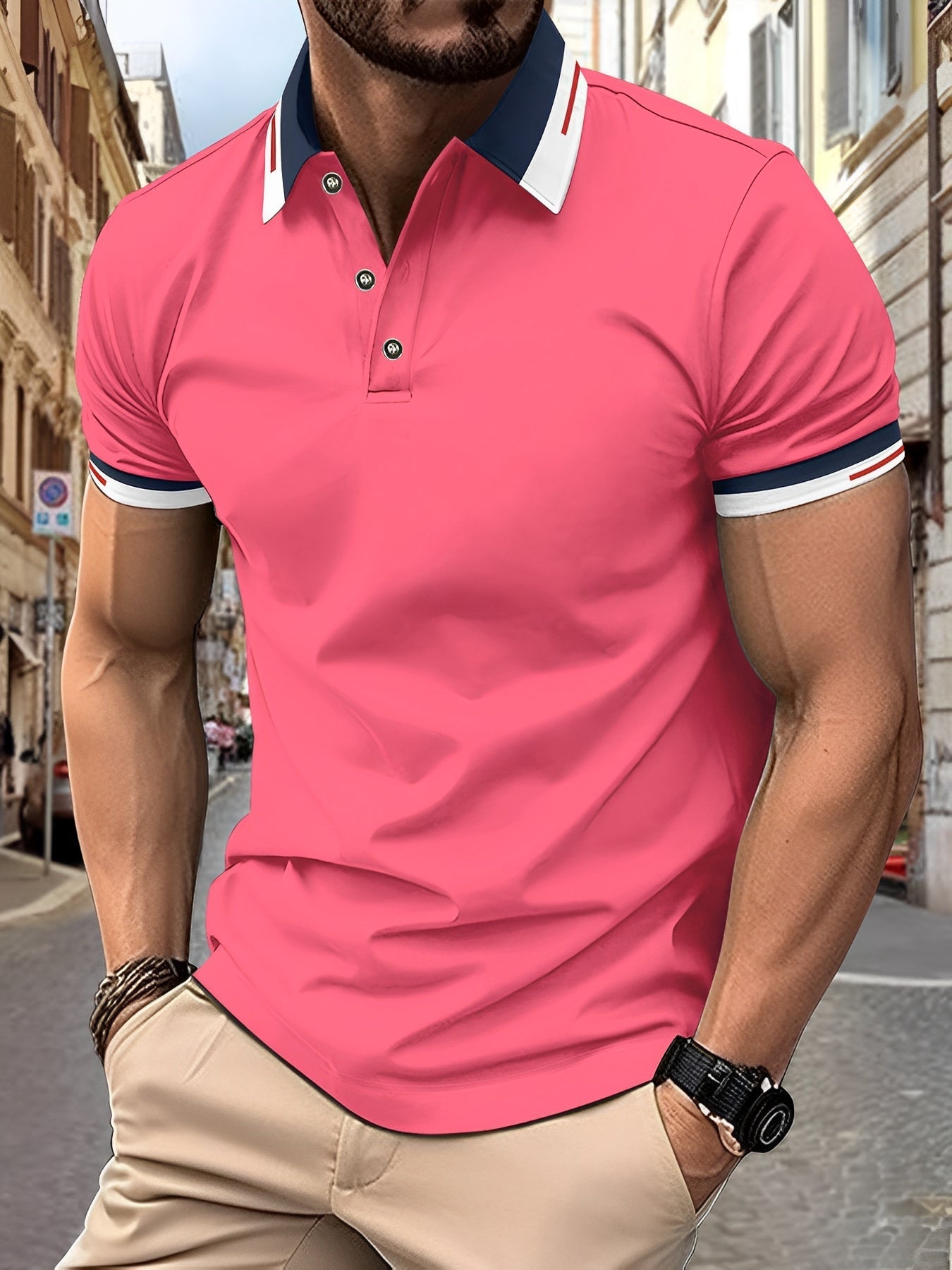 Mateo - Camiseta Polo sencilla con botones para hombres