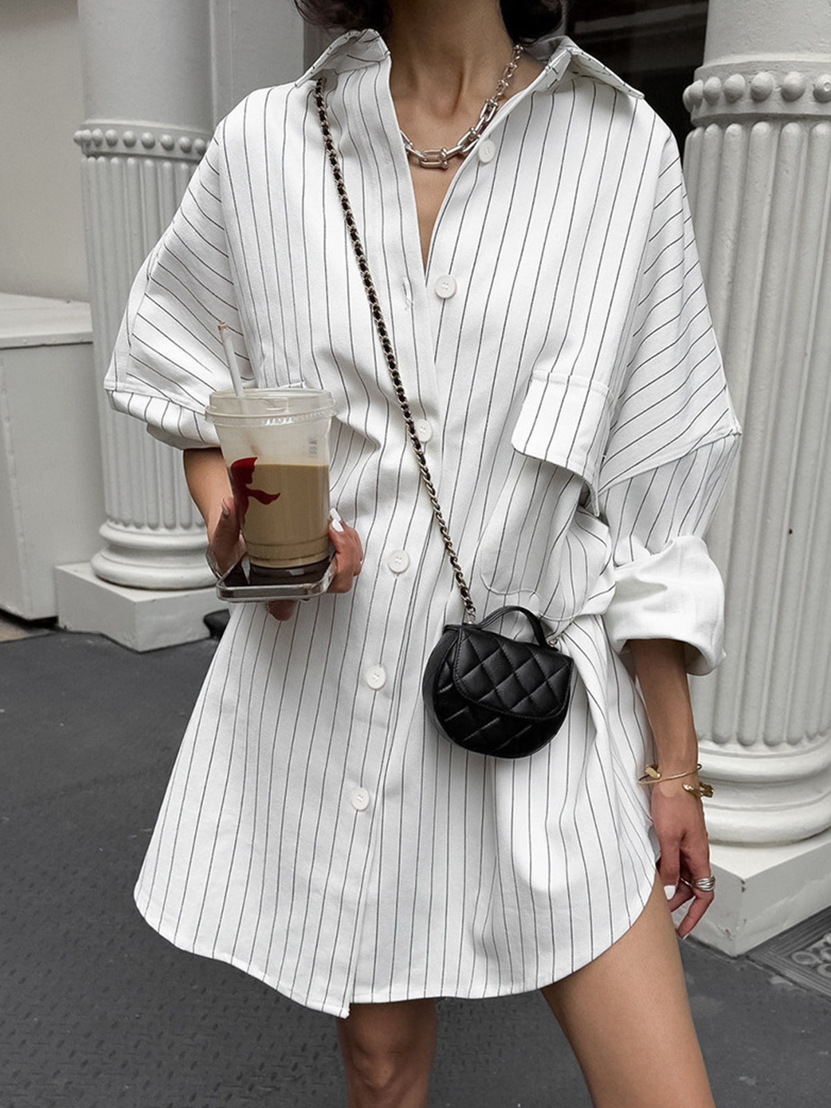 ALEJANDRA | Vestido Camisero Oversize de Mujer con Rayas Verticales