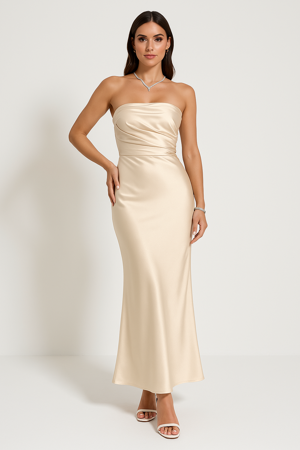 CARLA| vestido de tejido satinado, corte entallado
