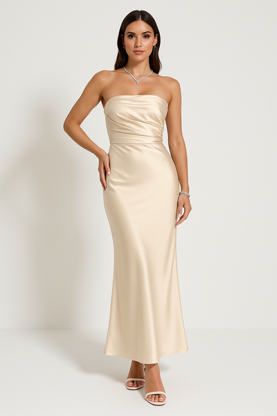CARLA| vestido de tejido satinado, corte entallado
