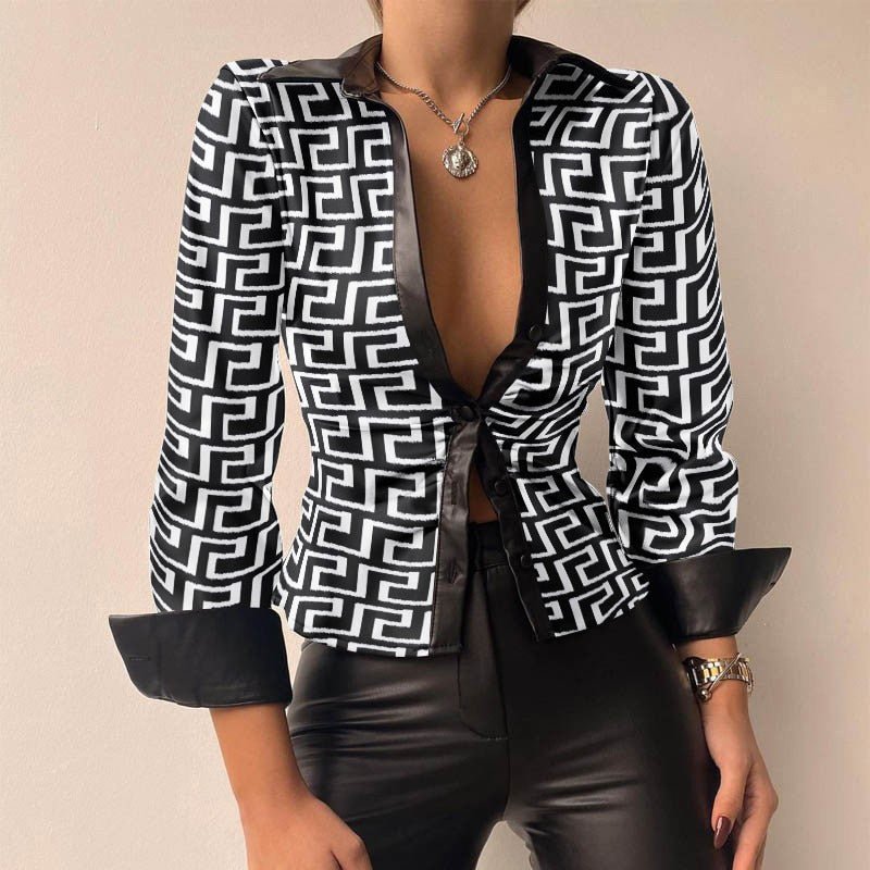 ALEJANDRA| Blusa de mujer con cuello en V - Cuero sintético