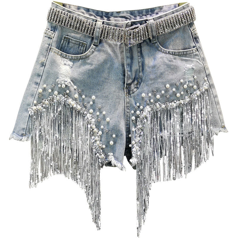 LUISA| Pantalones cortos vaqueros con borlas