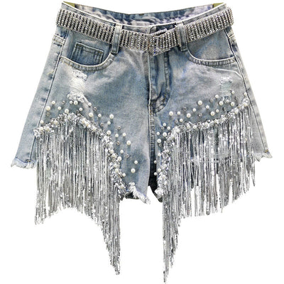 LUISA| Pantalones cortos vaqueros con borlas