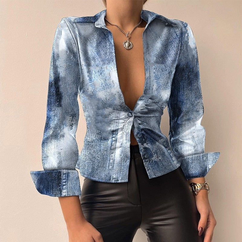 ALEJANDRA| Blusa de mujer con cuello en V - Cuero sintético
