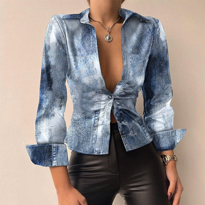 ALEJANDRA| Blusa de mujer con cuello en V - Cuero sintético
