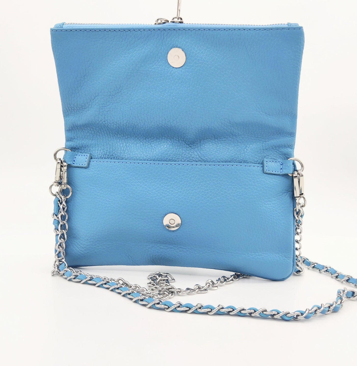 Bolso flap de piel lisa con doble cadena