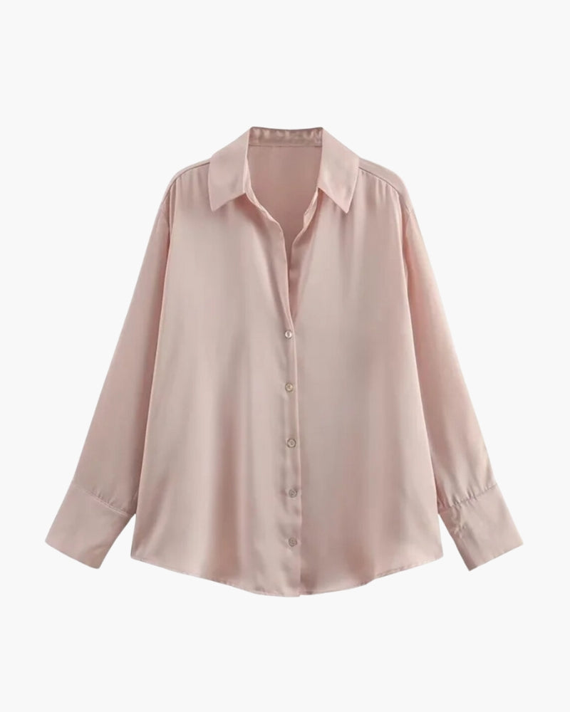 LINA| Blusa Satinada Clásica de Mujer con Botones y Manga Larga