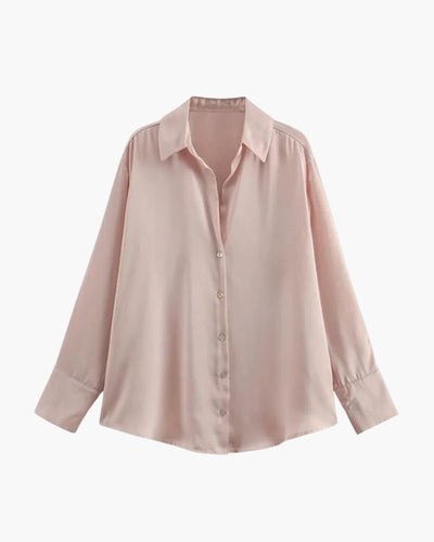 LINA| Blusa Satinada Clásica de Mujer con Botones y Manga Larga