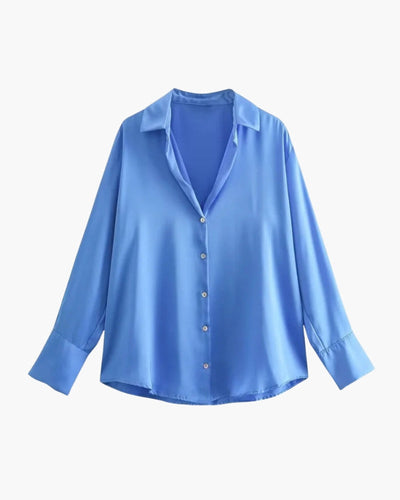 LINA| Blusa Satinada Clásica de Mujer con Botones y Manga Larga