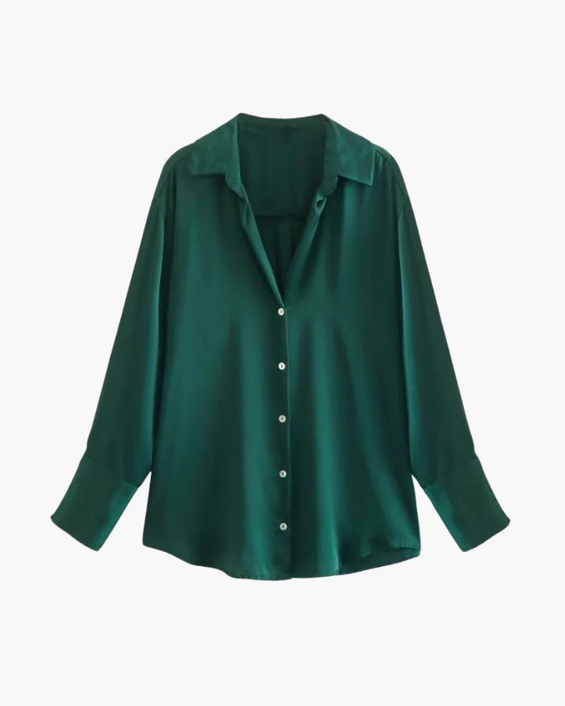 LINA| Blusa Satinada Clásica de Mujer con Botones y Manga Larga