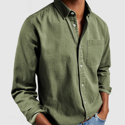 ANDRES| camisa de corte clasico, con bolsillo y manga larga.