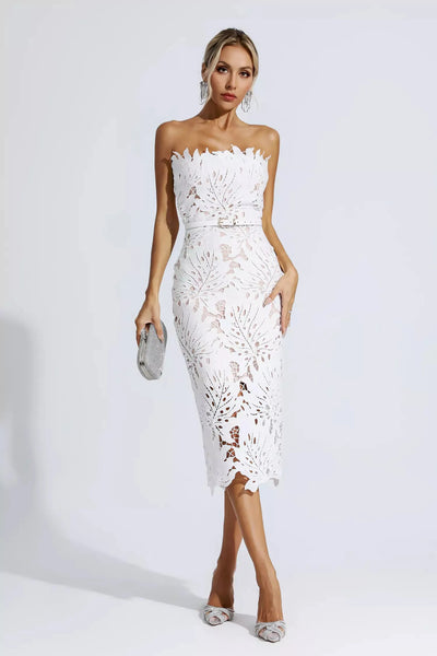 GLORIA™ | Vestido de encaje floral blanco.