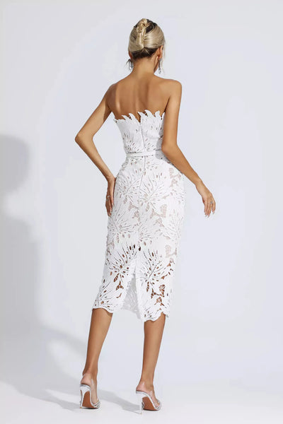 GLORIA™ | Vestido de encaje floral blanco.