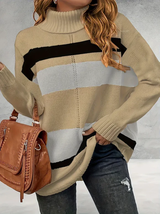 DORI| Suéter de punto, extragrande, diseño de rayas gruesa.