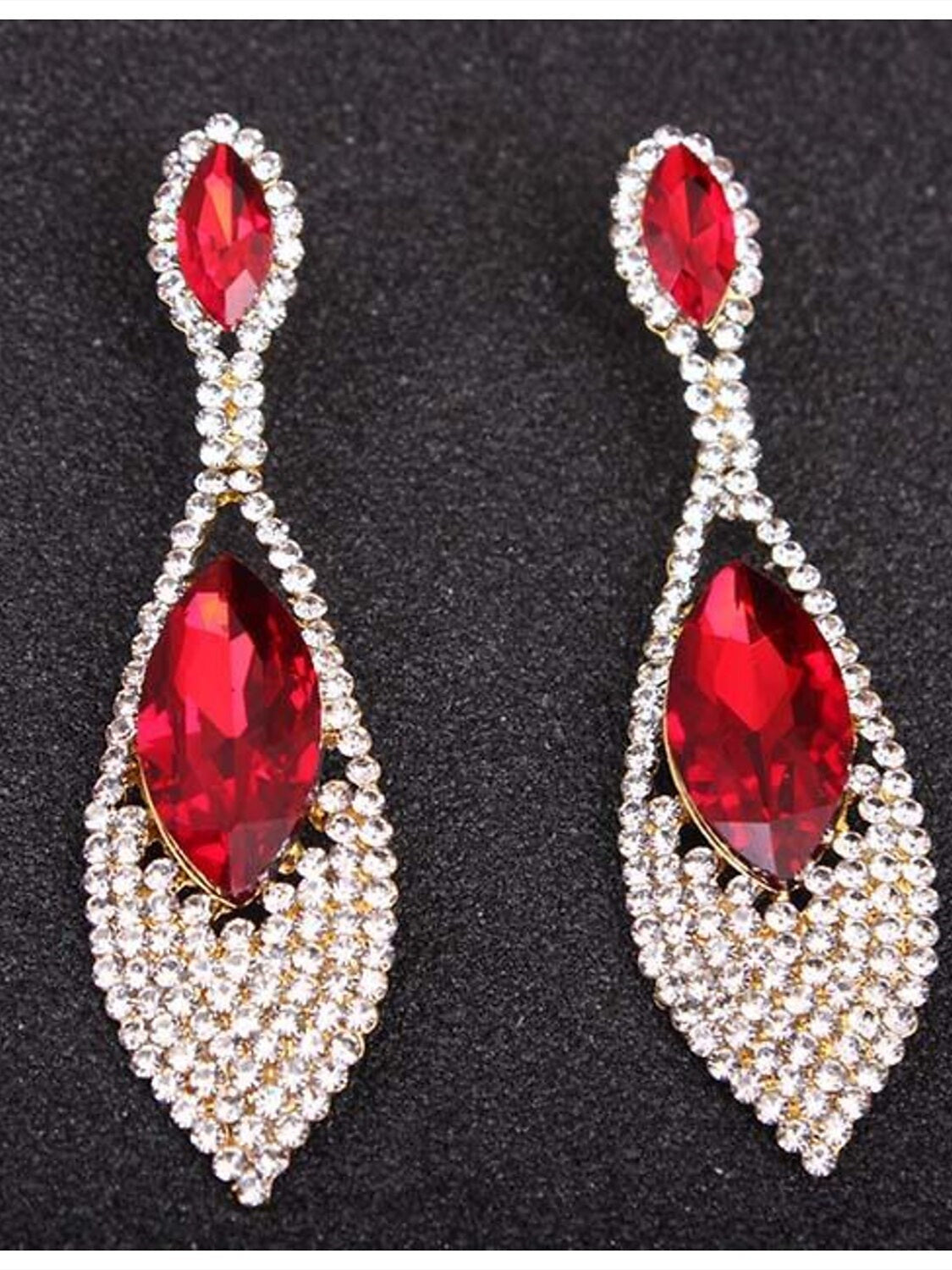 Pendientes largos de aro con pedrería estilo europeo
