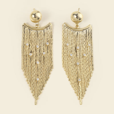 Pendientes vintage dorados con borla y diamantes de imitación