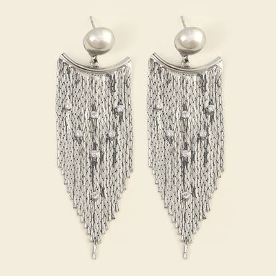 Pendientes vintage dorados con borla y diamantes de imitación