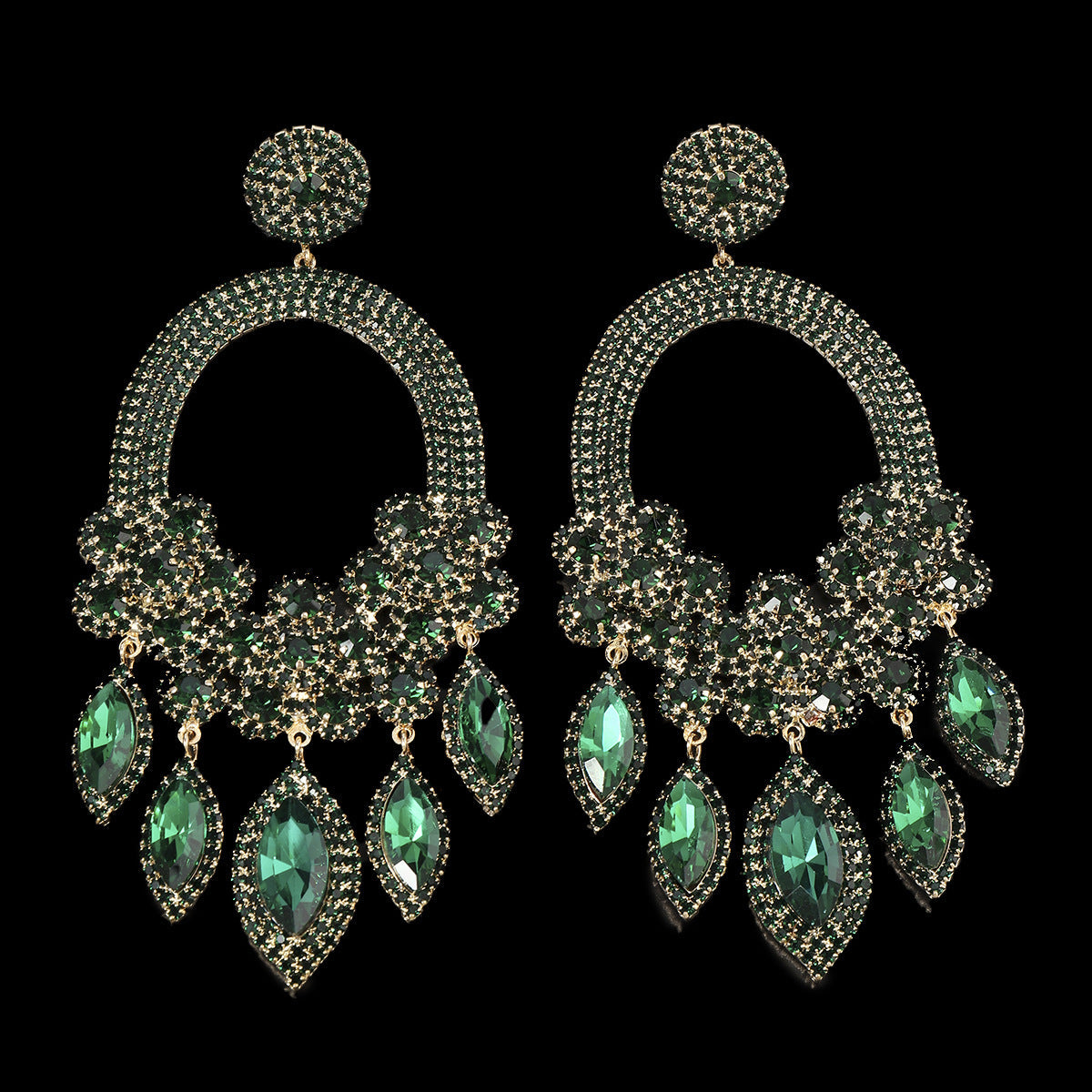 Pendientes colgantes de diamantes de lujo con flores exageradas y elegantes