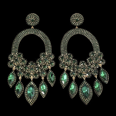 Pendientes colgantes de diamantes de lujo con flores exageradas y elegantes