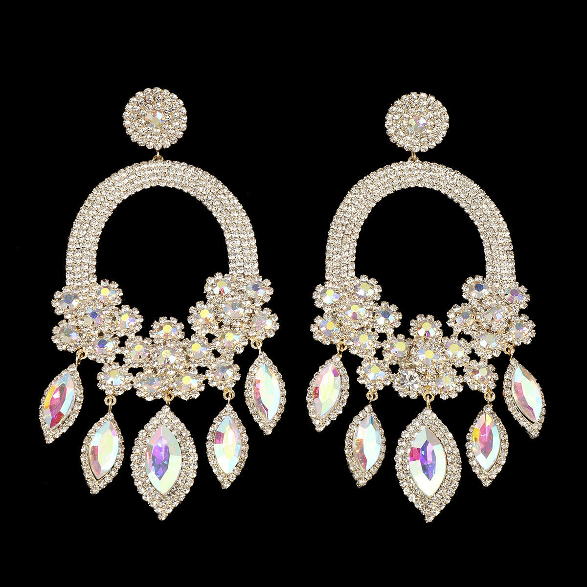 Pendientes colgantes de diamantes de lujo con flores exageradas y elegantes