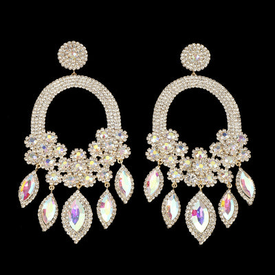 Pendientes colgantes de diamantes de lujo con flores exageradas y elegantes