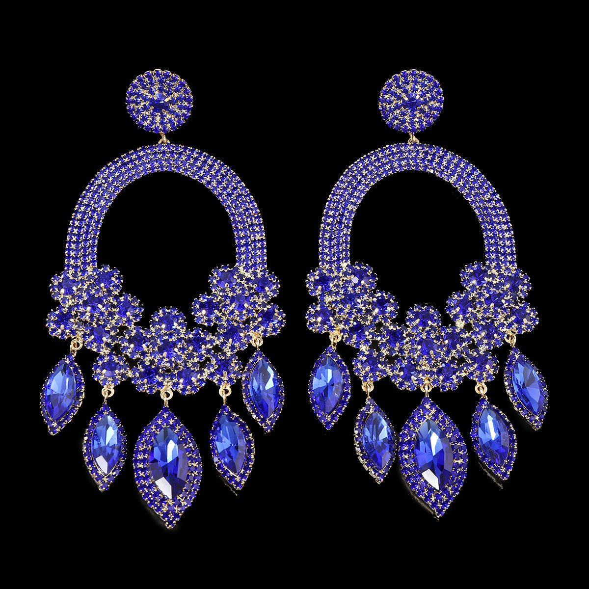 Pendientes colgantes de diamantes de lujo con flores exageradas y elegantes
