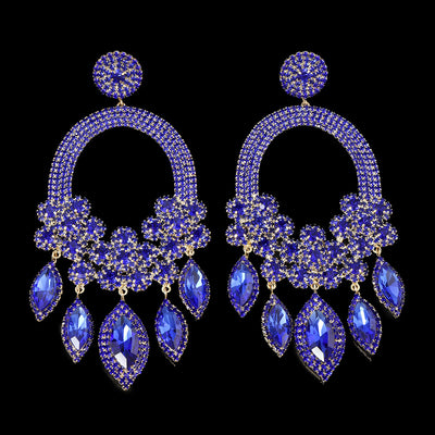 Pendientes colgantes de diamantes de lujo con flores exageradas y elegantes