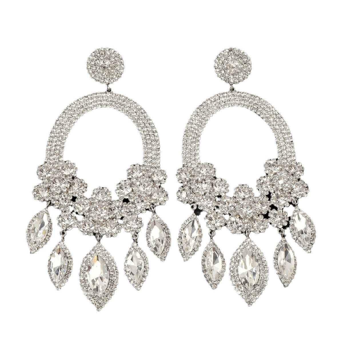 Pendientes colgantes de diamantes de lujo con flores exageradas y elegantes