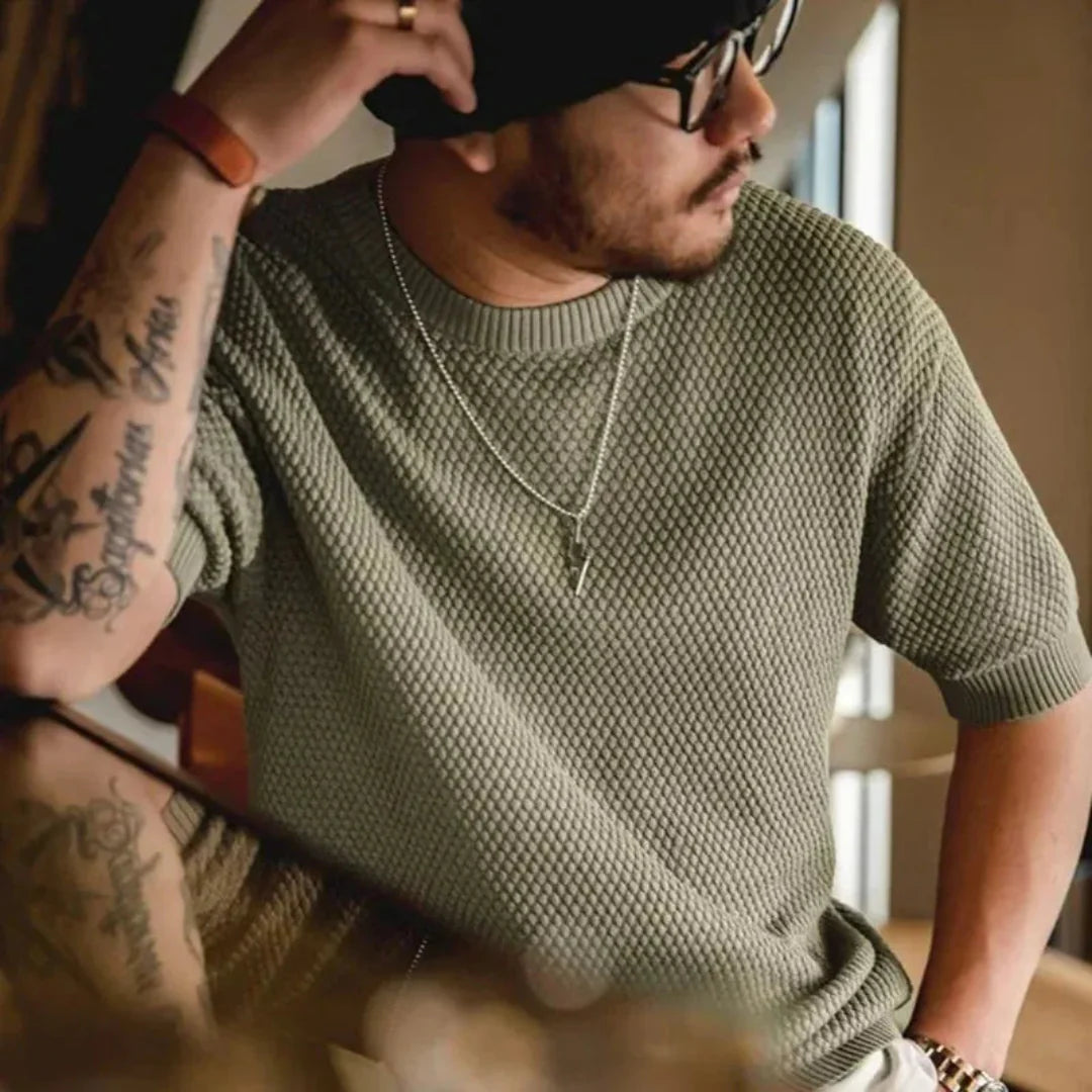 Mark Crewneck Textured Knit Tee