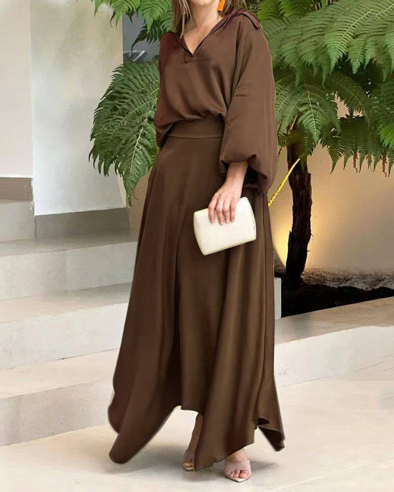Olga - Elegante maxivestido suelto de manga larga